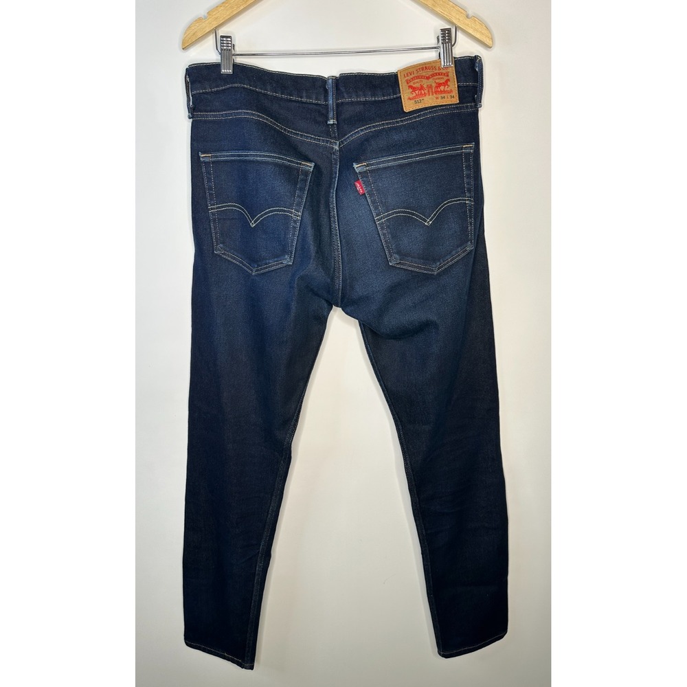 Levi's 512 Slim Taper Fit Jeans Dark Wash Blue Denim Men's Size 34 x 34 5 Pocket - Picture 2 of 16
